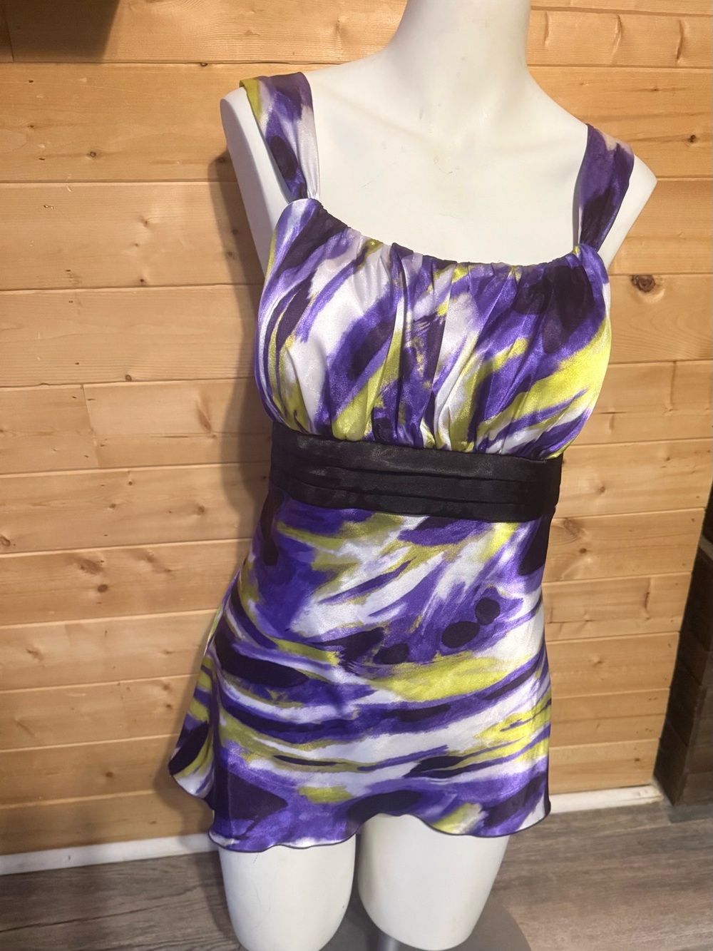 Juniors XL Iz Byer Purple, Yellow & Black Printed tank top